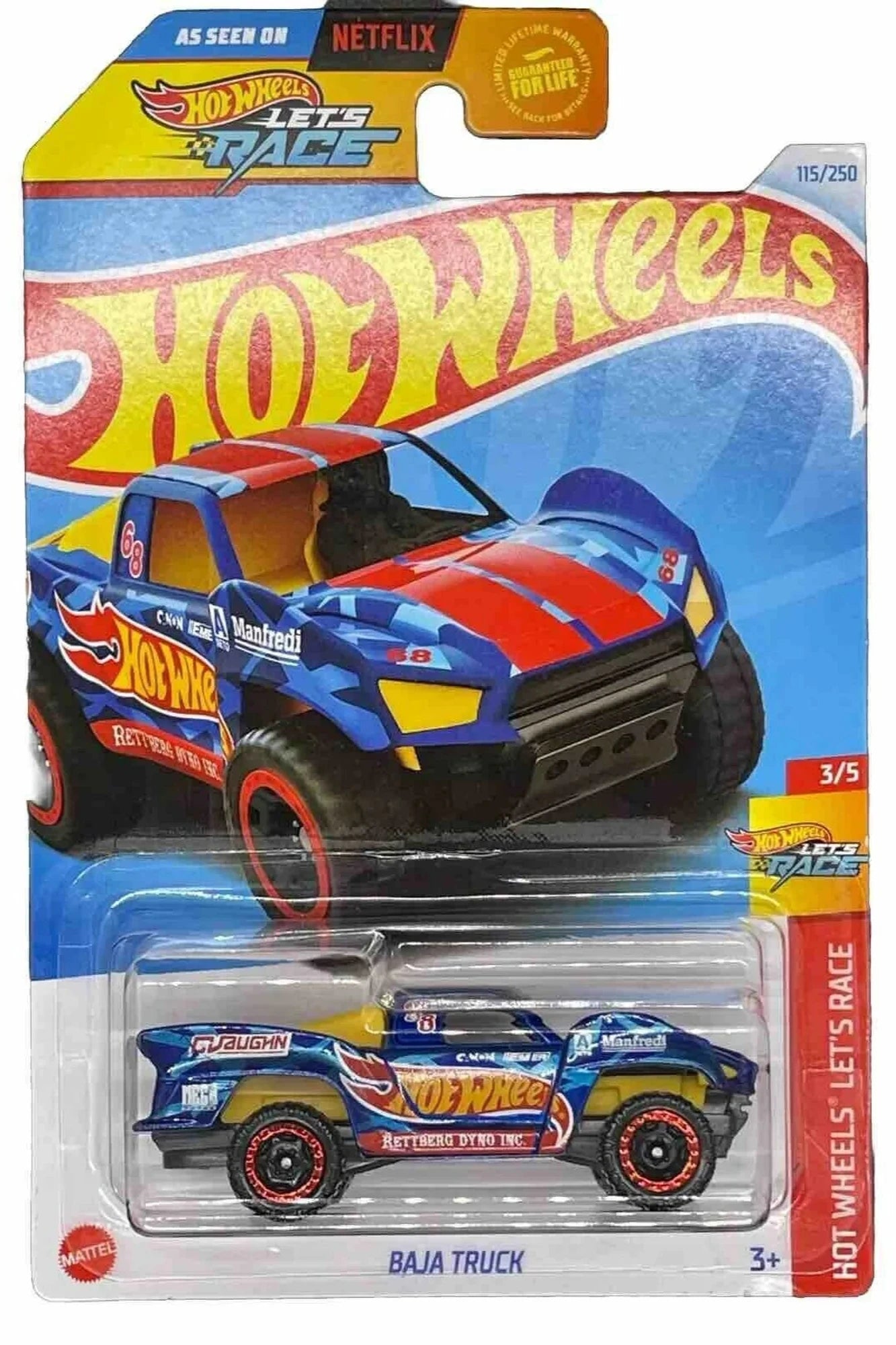 Hot Wheels Baja Truck in blue, 1:64 scale die-cast model, part of the 2024 Mainline series.