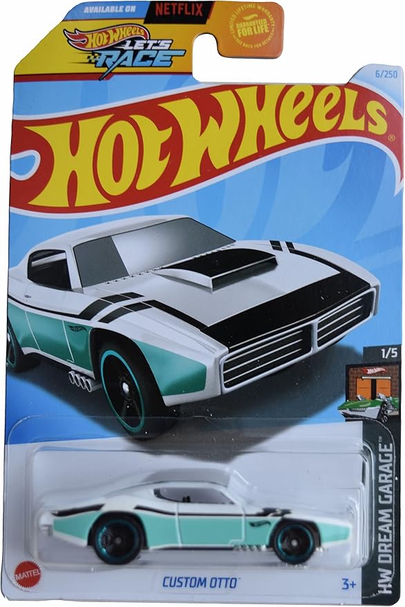 Hot Wheels HW Dream Garage 2024 featuring die-cast models including Custom Otto, Mazda Autozam Texas Toot, and Corvette Stingray.