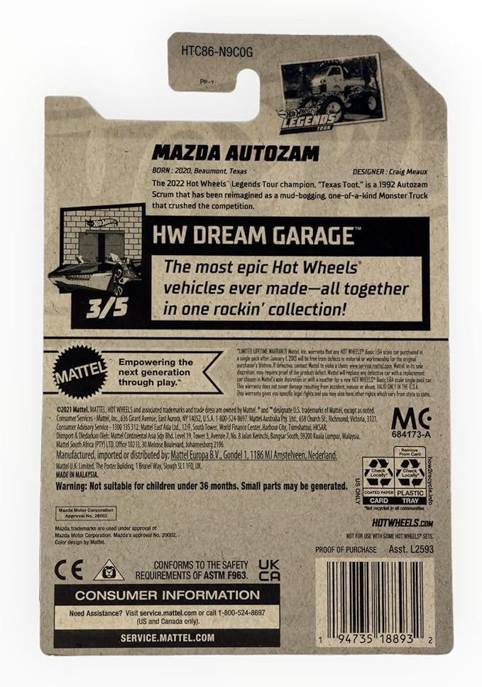 Hot Wheels HW Dream Garage 2024 featuring die-cast models including Custom Otto, Mazda Autozam Texas Toot, and Corvette Stingray.