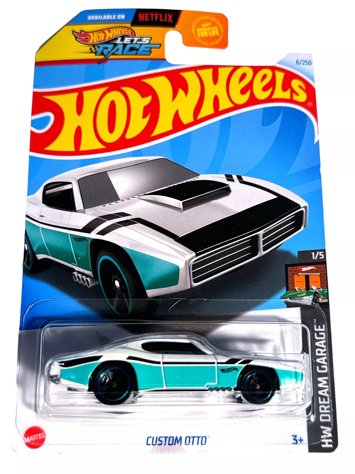 Hot Wheels HW Dream Garage 2024 featuring die-cast models including Custom Otto, Mazda Autozam Texas Toot, and Corvette Stingray.