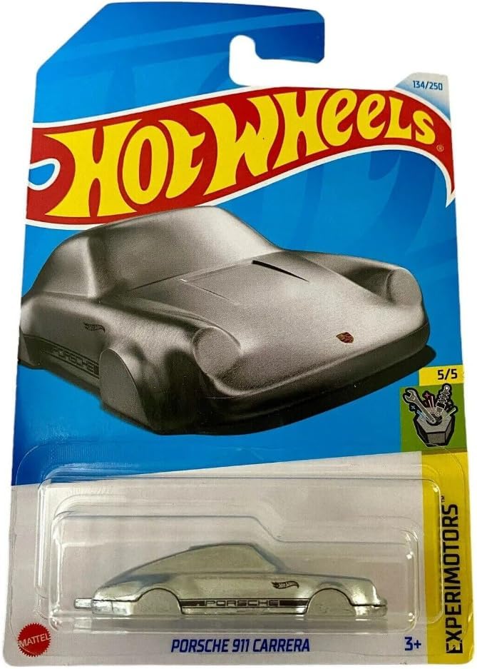 Hot Wheels Porsche 911 Carrera die-cast model in Zamac finish, showcasing sleek design and vibrant colors.