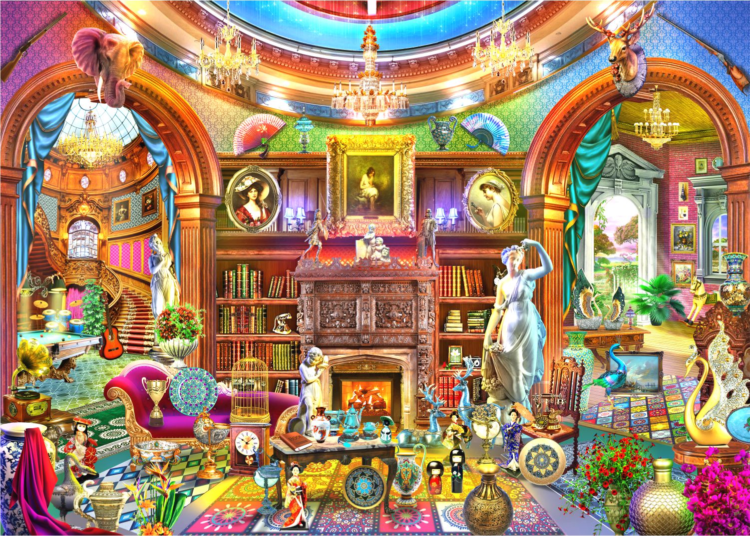 House Library Jigsaw Puzzle featuring 1000 unique pieces with vibrant colors and a creative design.