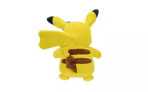 Jazwares Pokemon Pikachu 8-inch plush toy with a blue flower in its ear, perfect for summer cuddles.