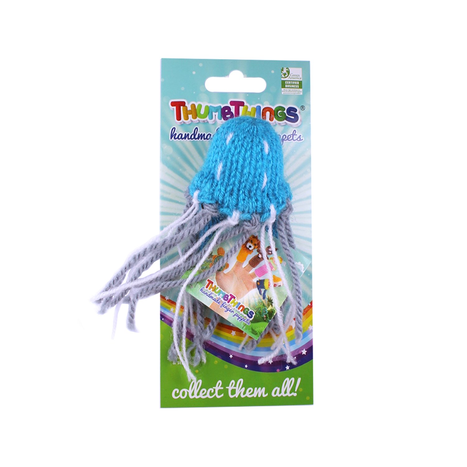 A vibrant blue Jellyfish Finger Puppet, handcrafted with unique designs, showcasing artisan craftsmanship from Peru.