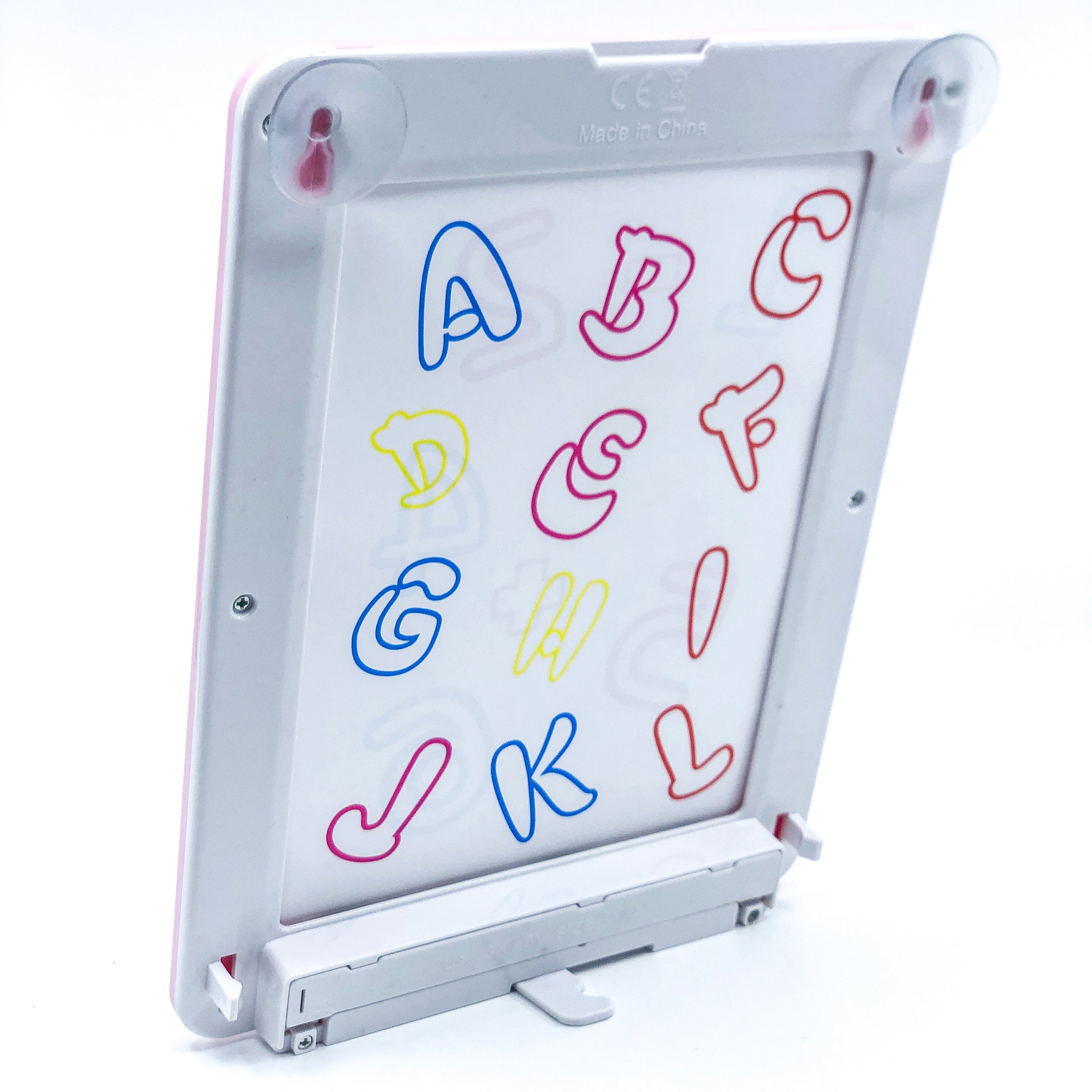 Light-Up Dry-Erase Drawing Board with colorful light effects and included markers and stencils.