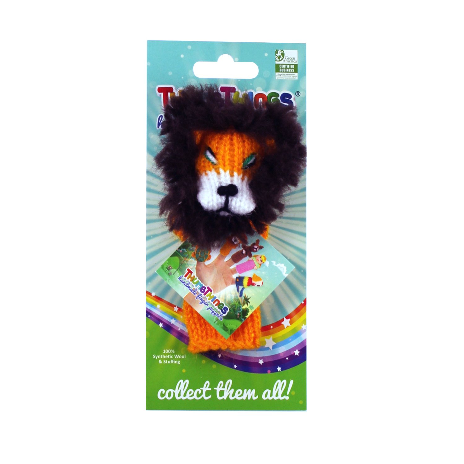 Colorful Lion Finger Puppet handcrafted by artisans, showcasing unique design and eco-friendly materials.