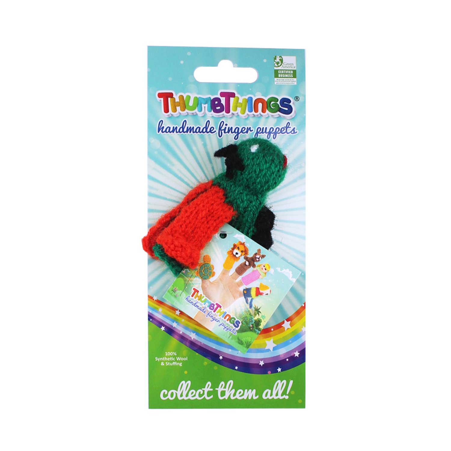 Colorful Locust Finger Puppet handcrafted by Peruvian artisans, showcasing unique design and eco-friendly materials.