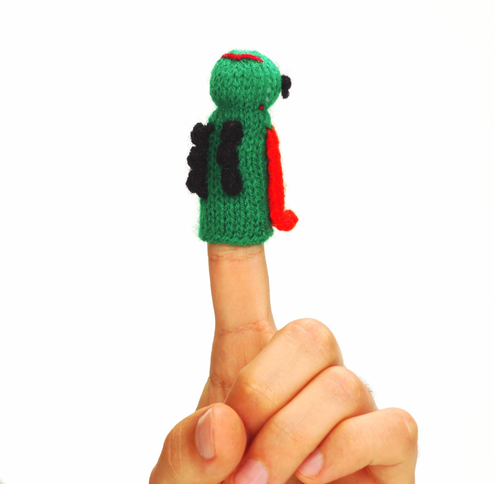 Colorful Locust Finger Puppet handcrafted by Peruvian artisans, showcasing unique design and eco-friendly materials.
