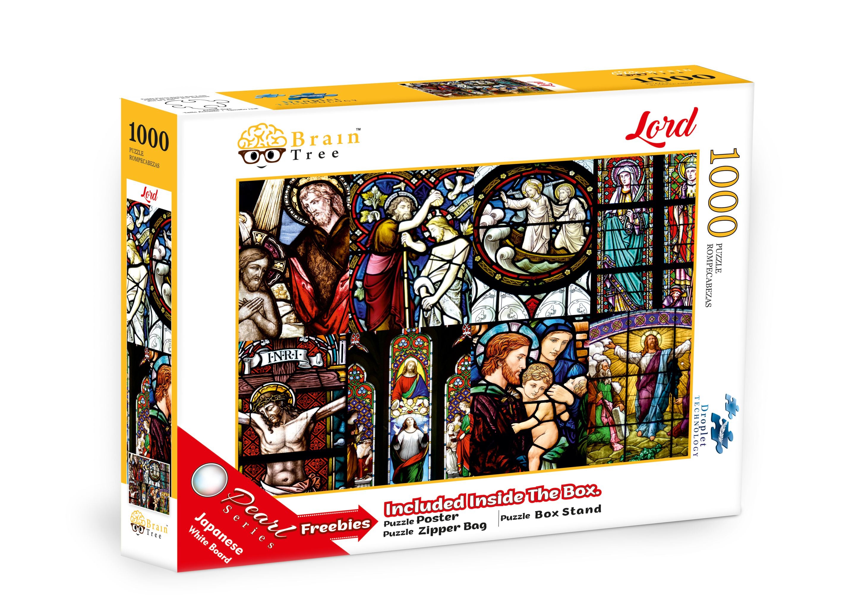Lord Jigsaw Puzzle 1000 Piece featuring glass paintings of Jesus, showcasing unique puzzle pieces and premium quality.