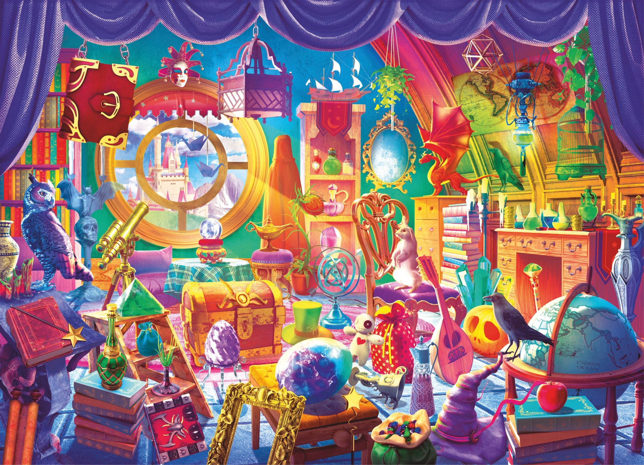 Magic Room Jigsaw Puzzle featuring 1000 unique pieces, showcasing vibrant colors and intricate designs for an enchanting puzzle experience.