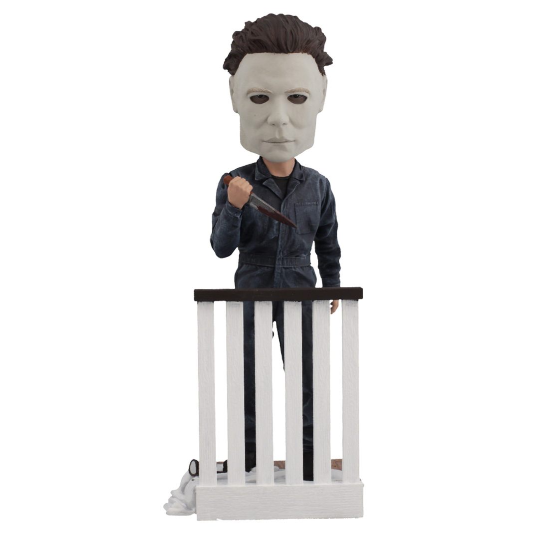 Michael Myers Halloween Bobblehead holding a bloody knife, detailed design capturing the iconic character from the 1978 film.