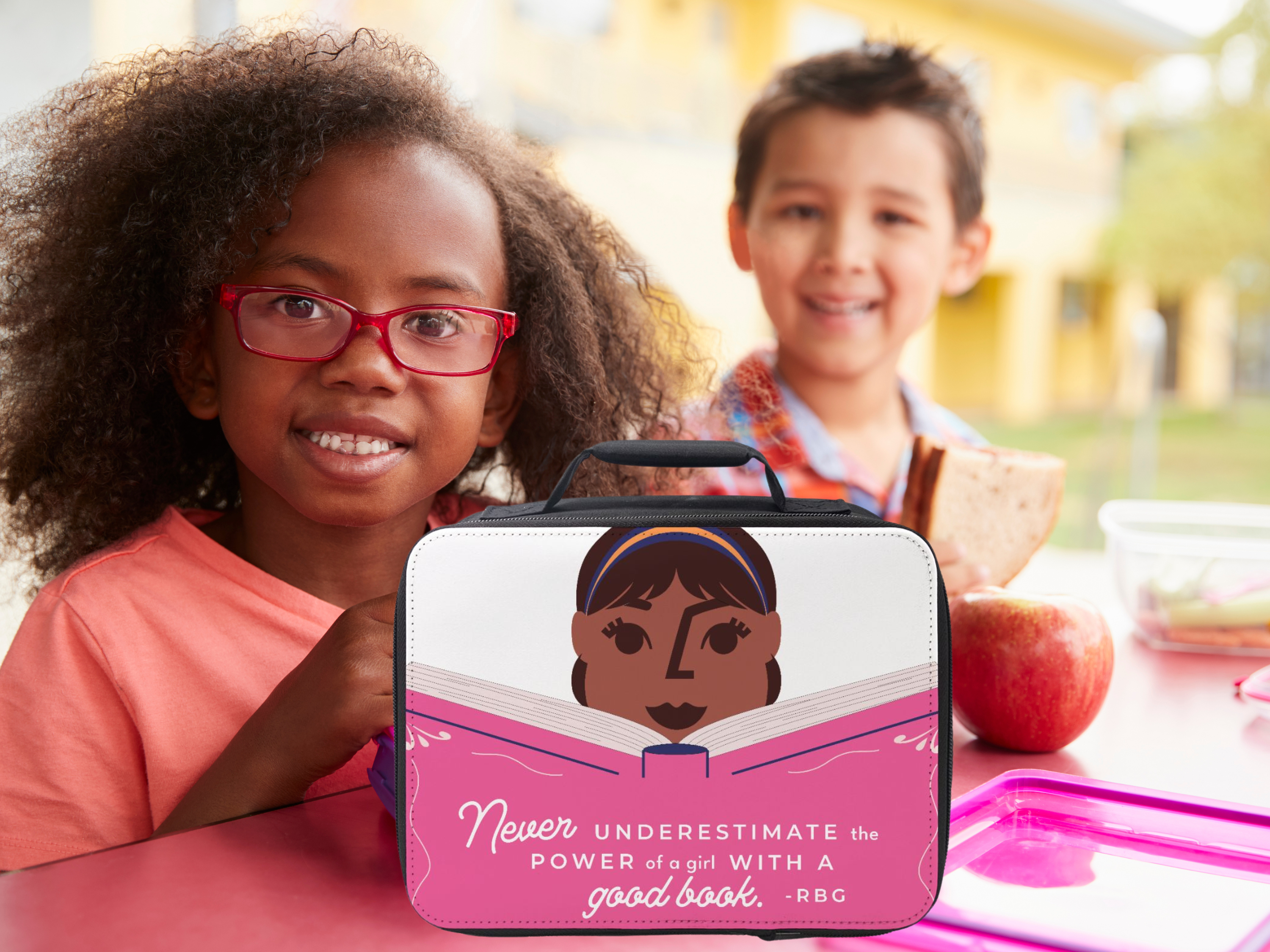 Colorful Mighty Trailblazer Lunch Box featuring inspiring quotes, designed for girls, with insulated interior and durable materials.