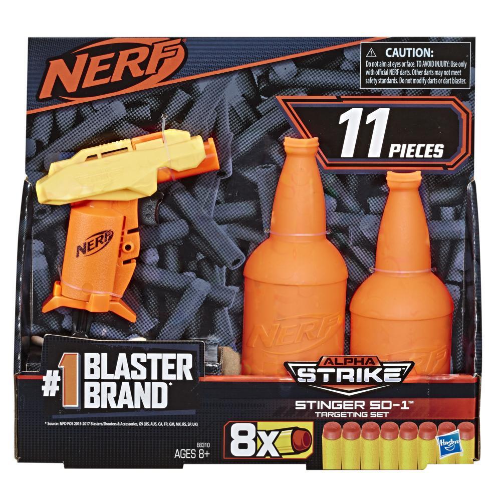 Nerf Stinger SD-1 Targeting Set with blaster, darts, and targets displayed together.