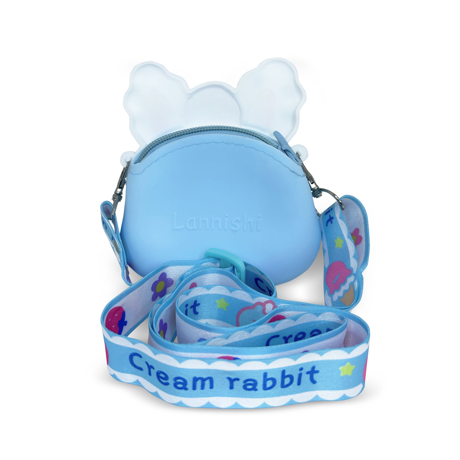 Blaue Hase Umhängetasche von Ogi Mogi Toys mit buntem Design, ideal für Mädchen und Frauen.