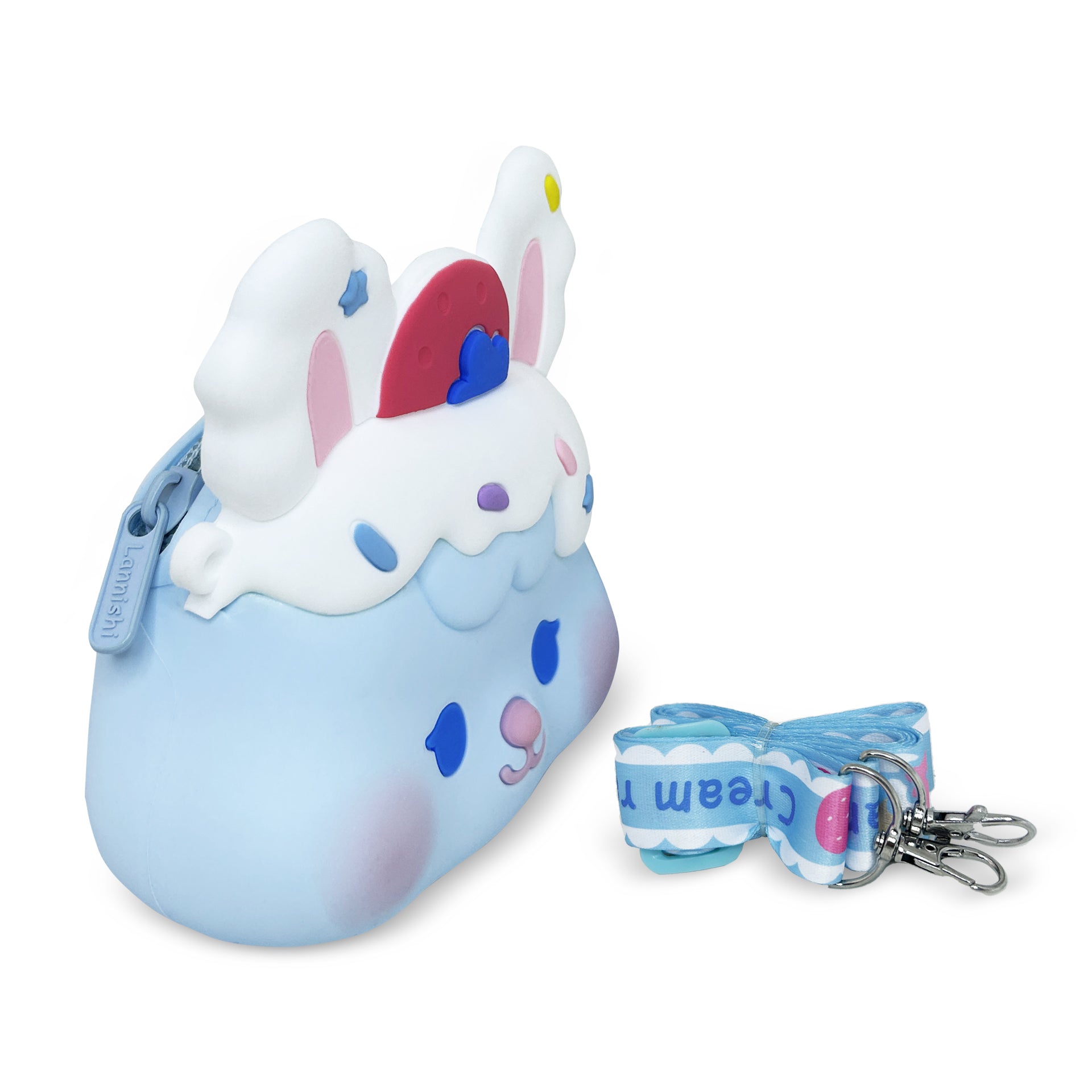 Blaue Hase Umhängetasche von Ogi Mogi Toys mit buntem Design, ideal für Mädchen und Frauen.