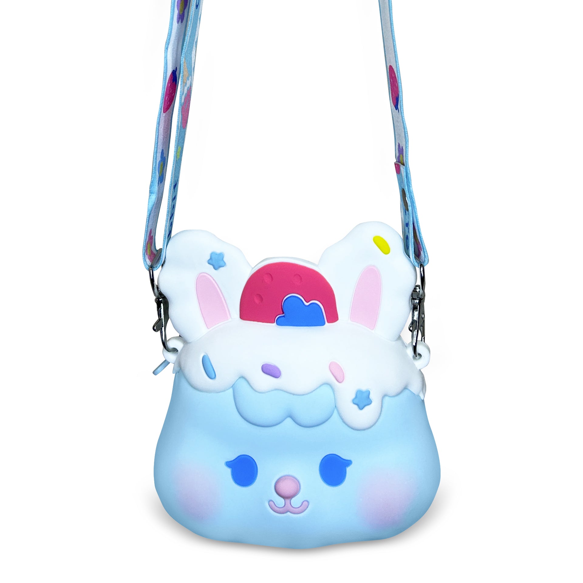 Blaue Hase Umhängetasche von Ogi Mogi Toys mit buntem Design, ideal für Mädchen und Frauen.