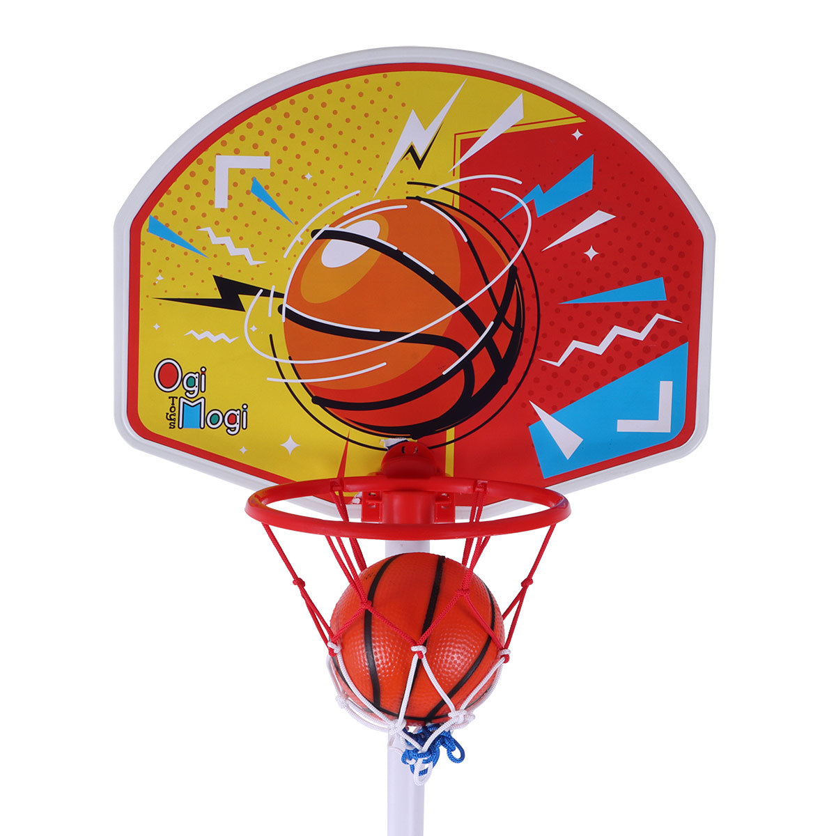 Toy basketball hoop and ball.