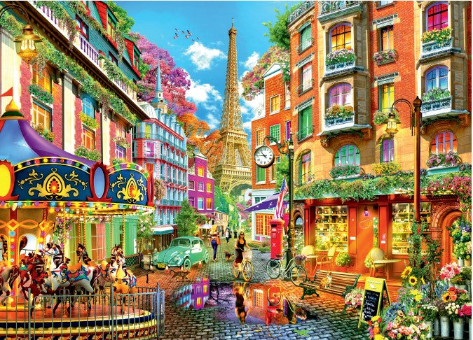 A beautifully designed 1000 piece jigsaw puzzle featuring the Eiffel Tower in Paris, showcasing vibrant colors and intricate details.