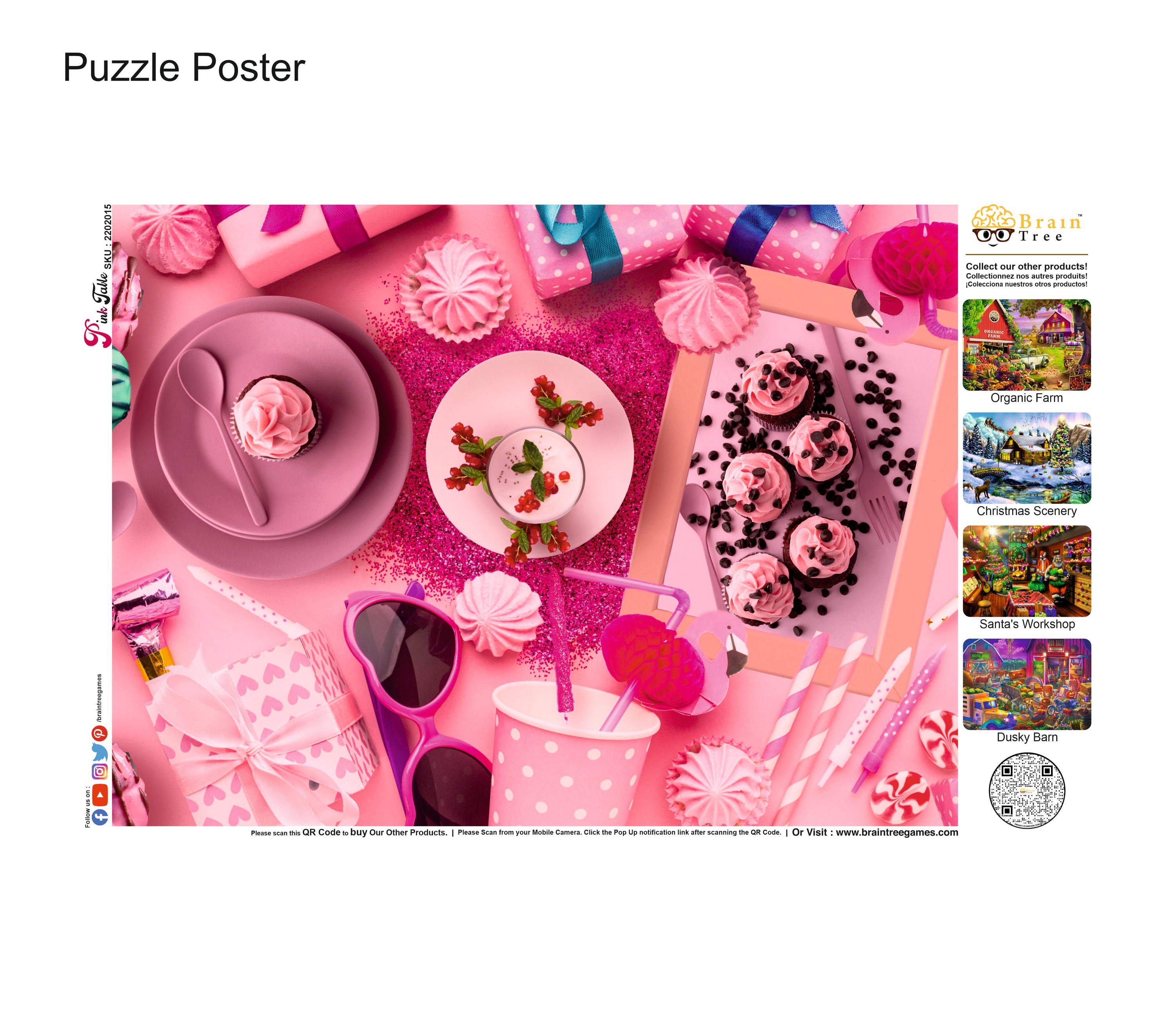 A vibrant 500-piece jigsaw puzzle featuring a pink table adorned with nostalgic items and foods, perfect for puzzle enthusiasts.