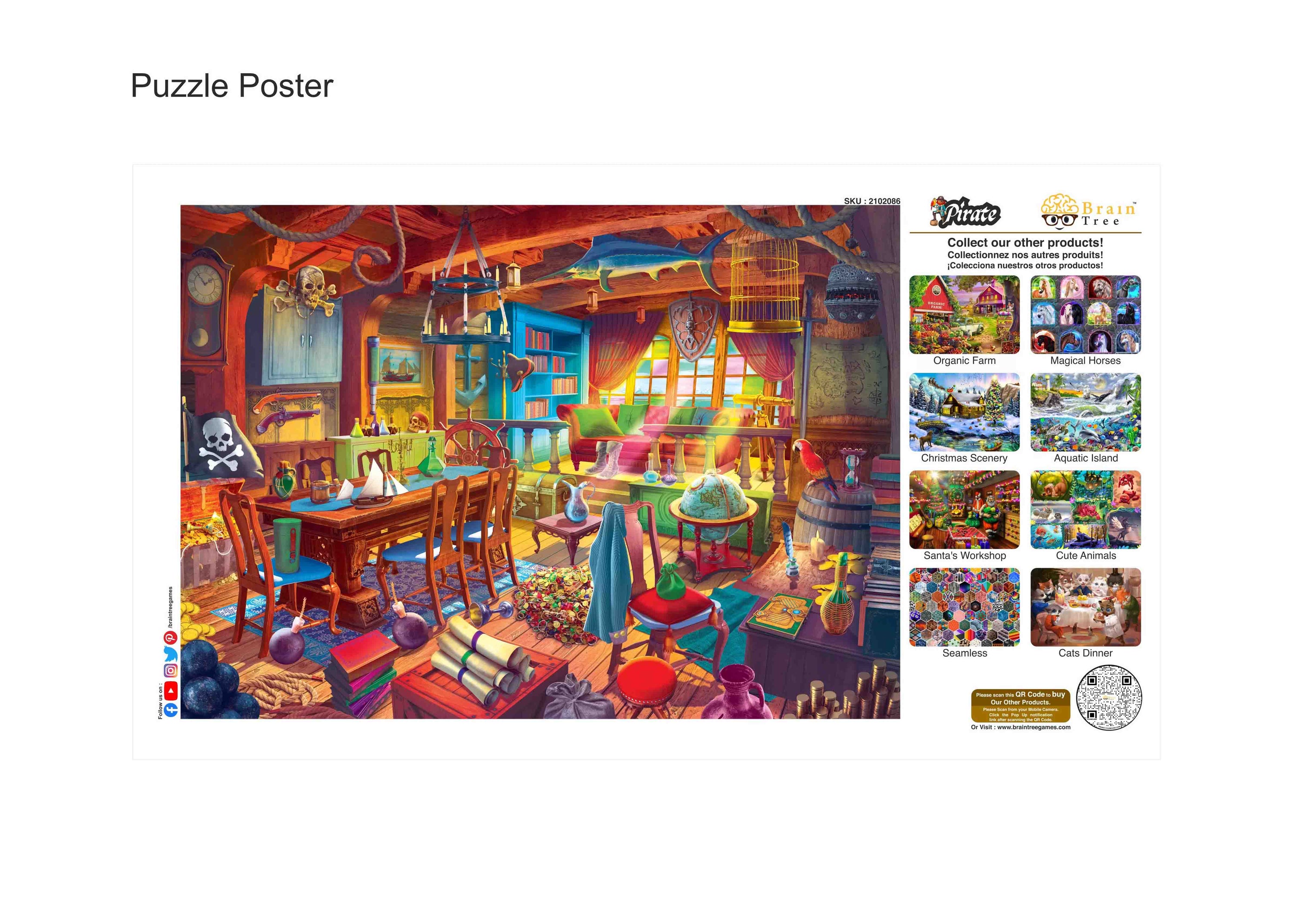 A colorful and detailed 1000 piece pirate puzzle showcasing a pirate cabin scene with intricate designs.