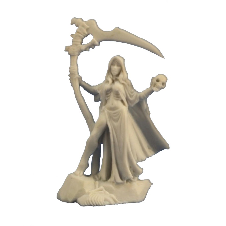 Grim Reaper statue with scythe.