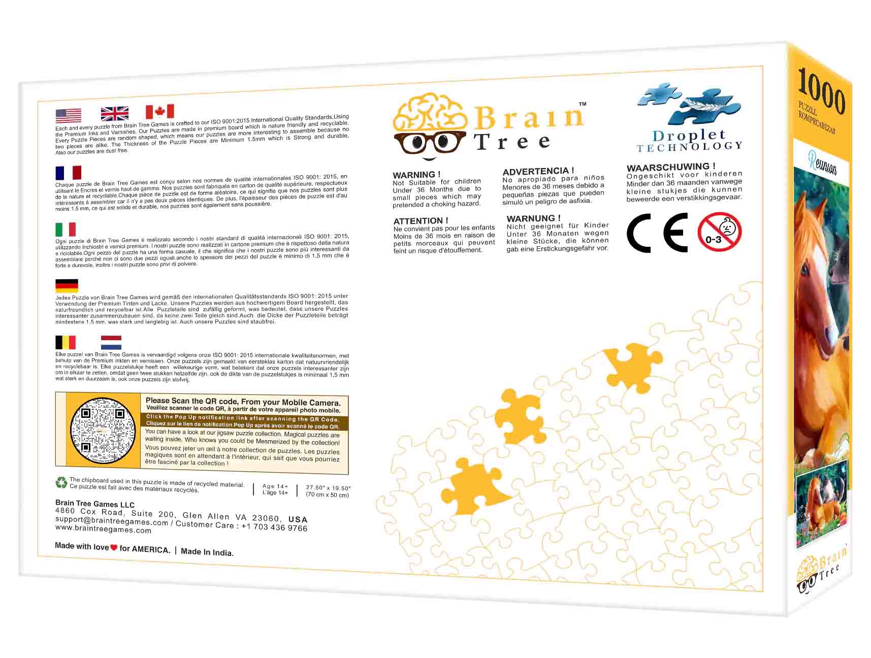 Reunion Jigsaw Puzzle featuring a horse, cat, and dog in a colorful scene, showcasing the bond of friendship.