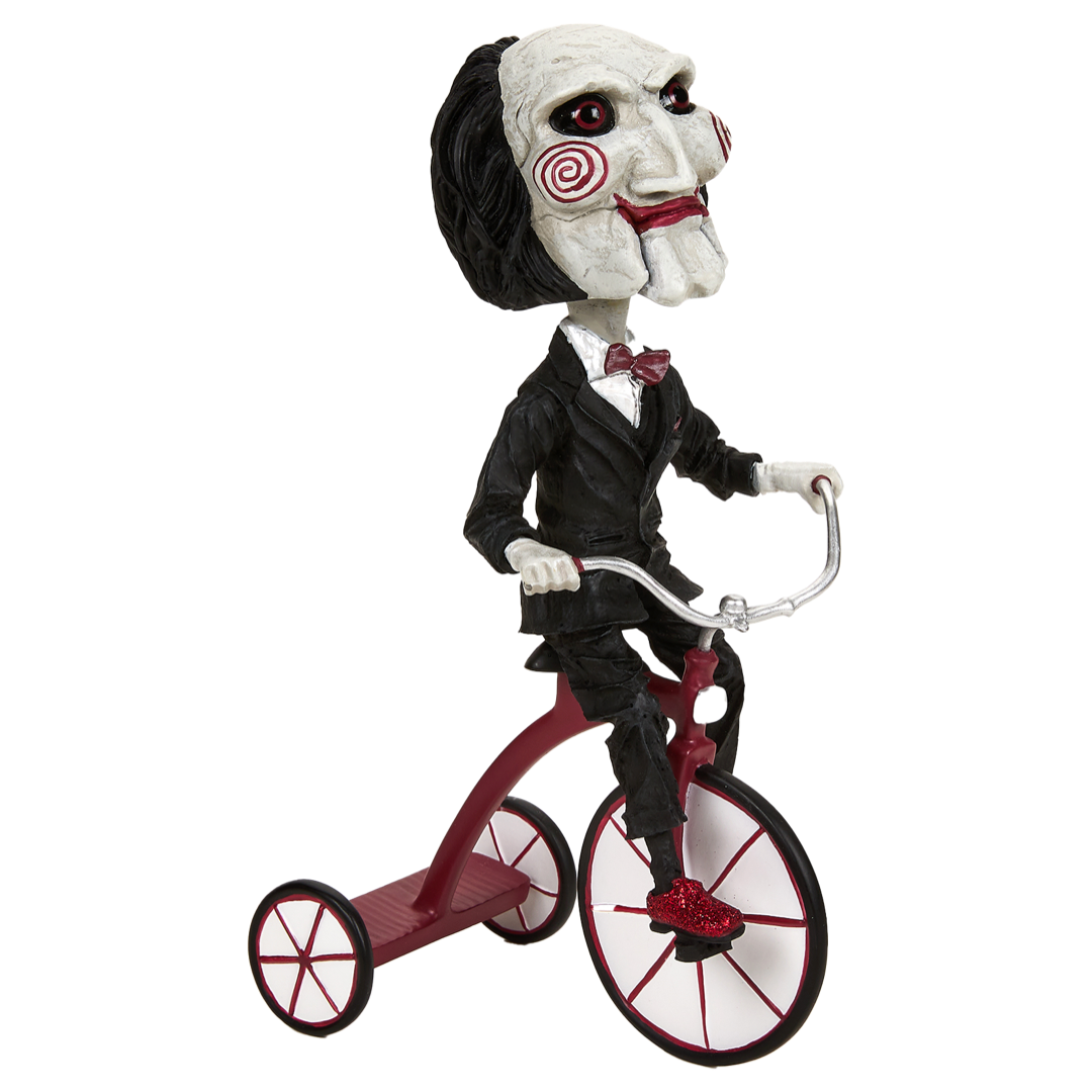 Saw's Billy the Puppet Bobblehead, 8 inches tall, hand-painted resin with a bobbling head, perfect for horror movie collectors.