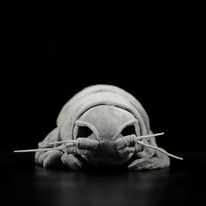 A realistic stuffed animal toy resembling a giant isopod, featuring soft velvet fabric and meticulous detailing, perfect for kids and collectors.