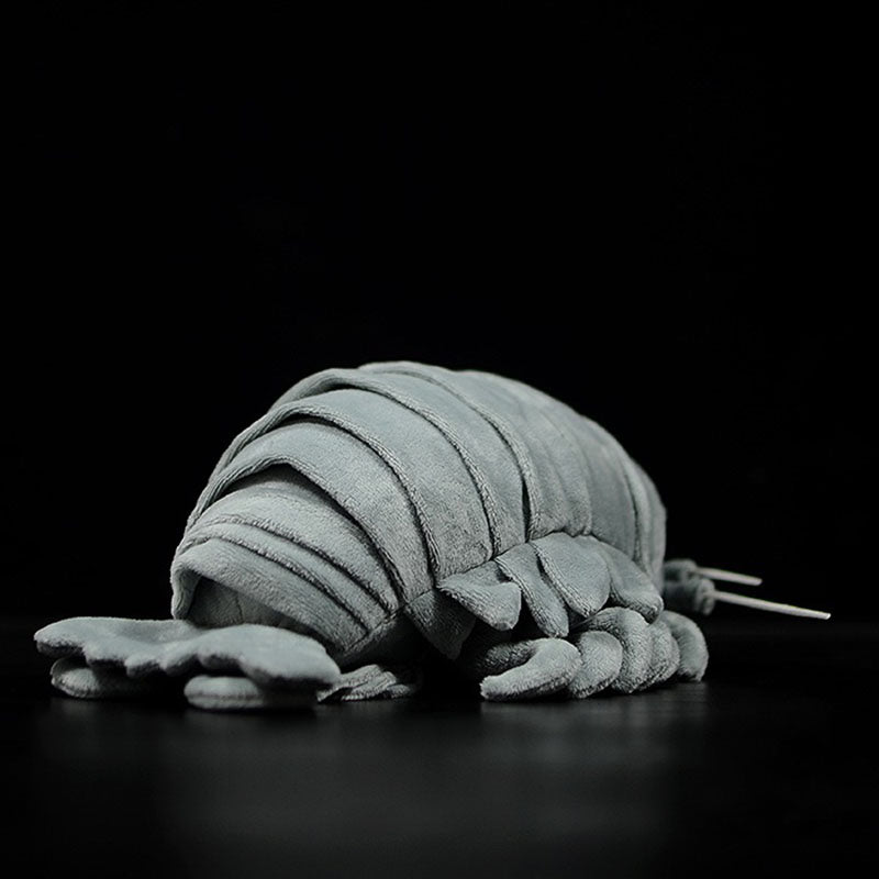 A realistic stuffed animal toy resembling a giant isopod, featuring soft velvet fabric and meticulous detailing, perfect for kids and collectors.