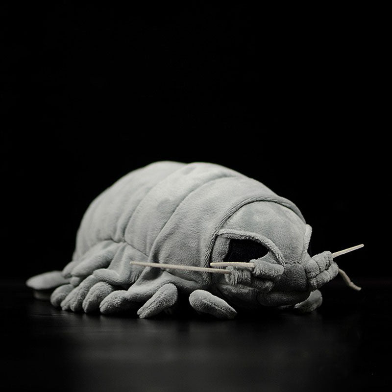 A realistic stuffed animal toy resembling a giant isopod, featuring soft velvet fabric and meticulous detailing, perfect for kids and collectors.