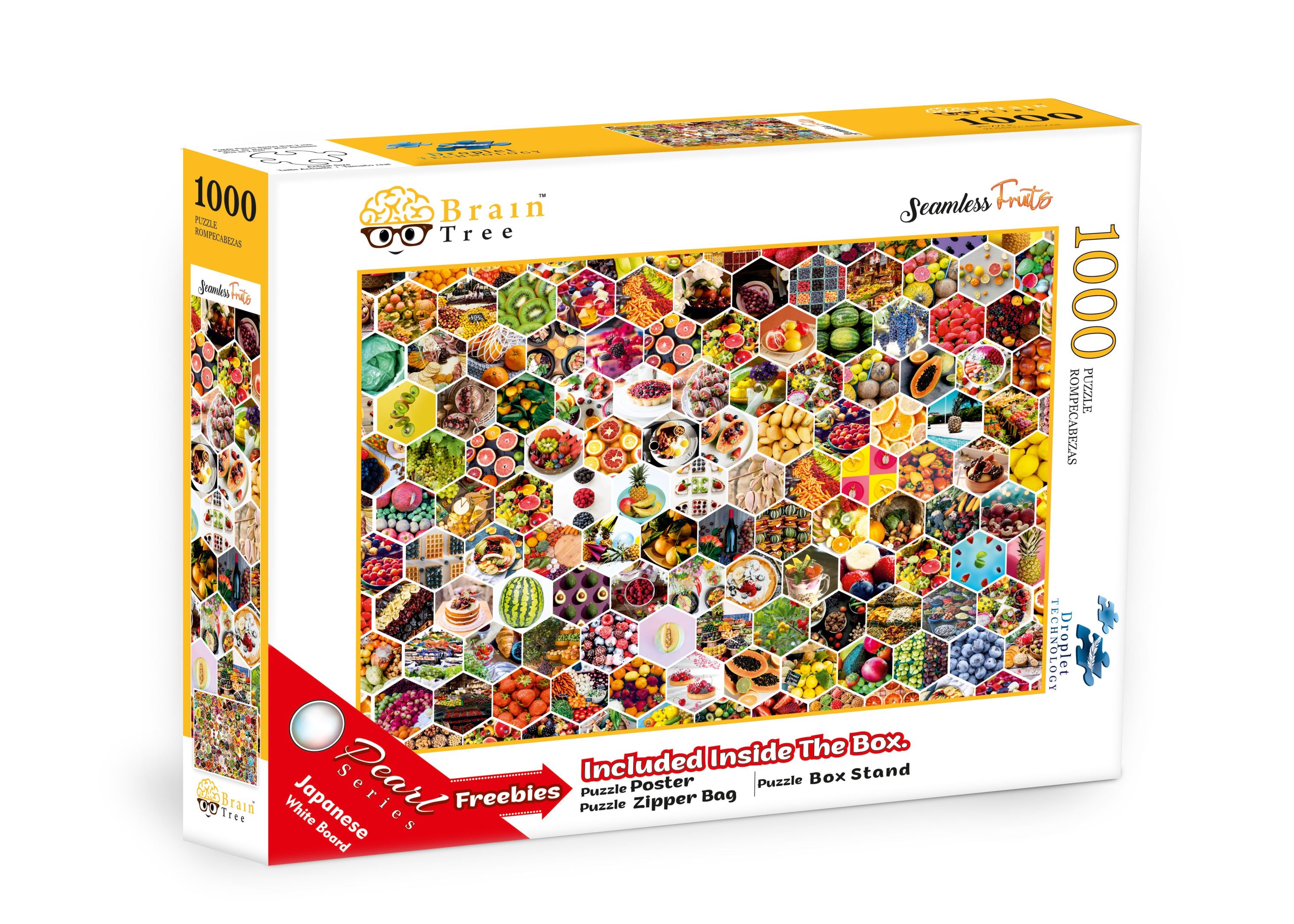Seamless Fruits Jigsaw Puzzle featuring colorful fruit collage with 1000 unique pieces, showcasing premium quality and design.