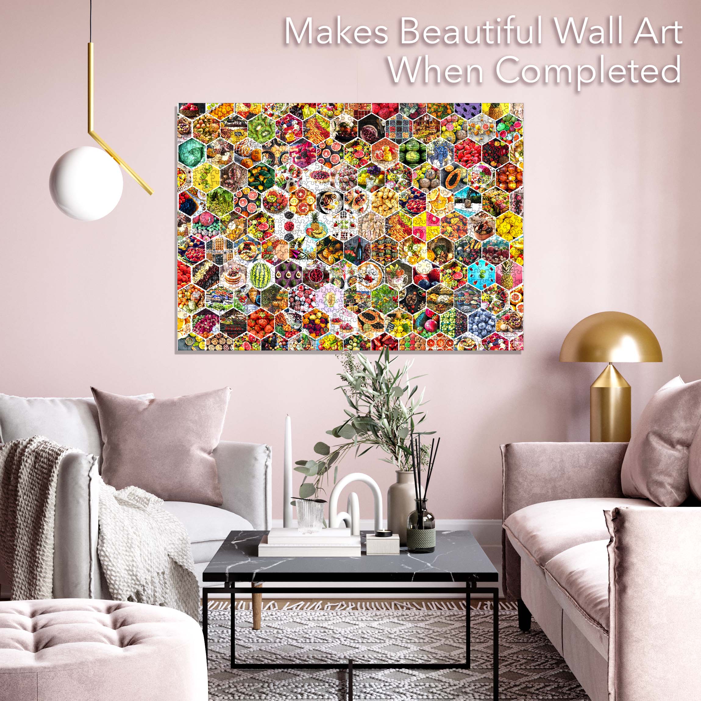 Seamless Fruits Jigsaw Puzzle featuring colorful fruit collage with 1000 unique pieces, showcasing premium quality and design.