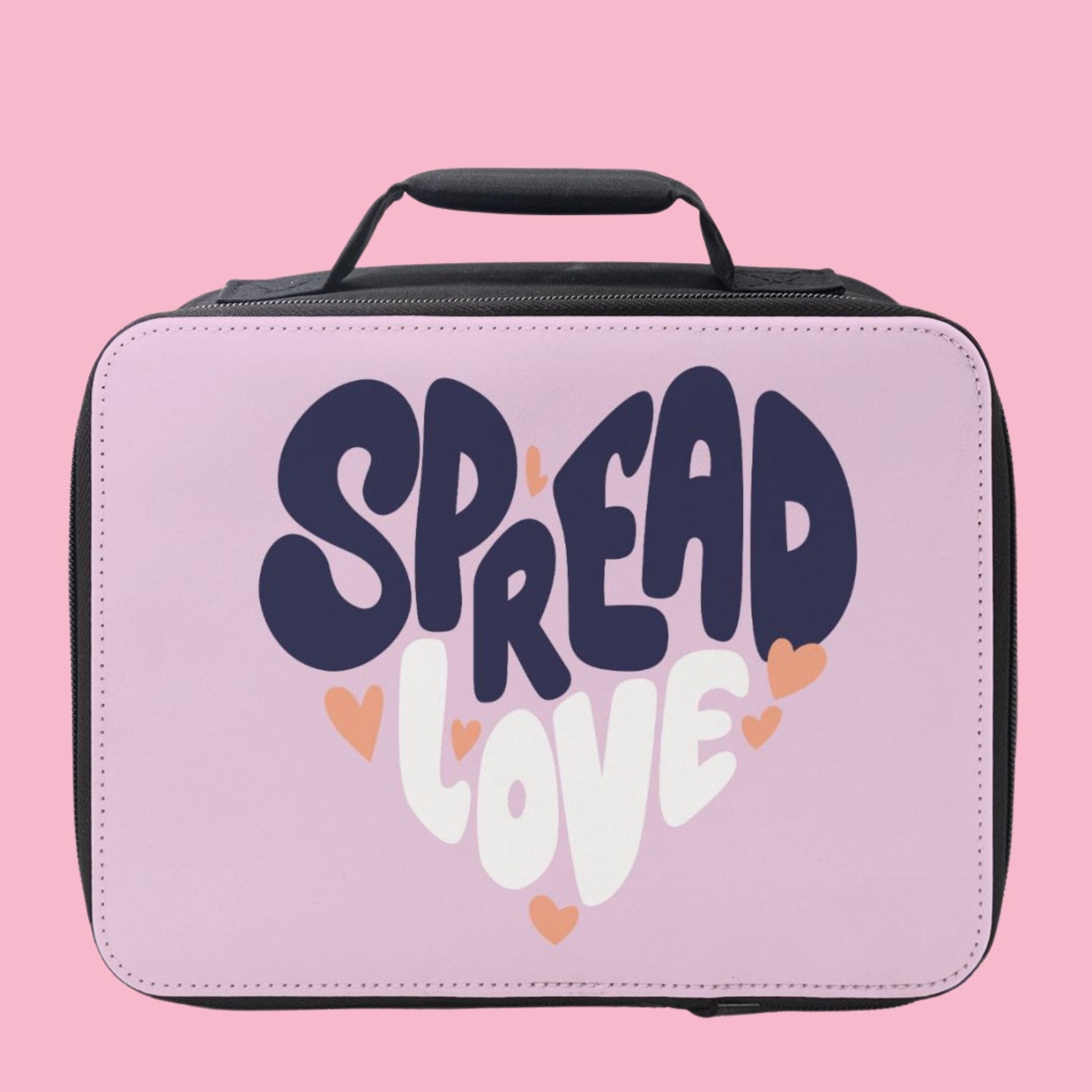 Colorful Spread Love Reusable Lunch Bag featuring inspiring quotes, perfect for girls.