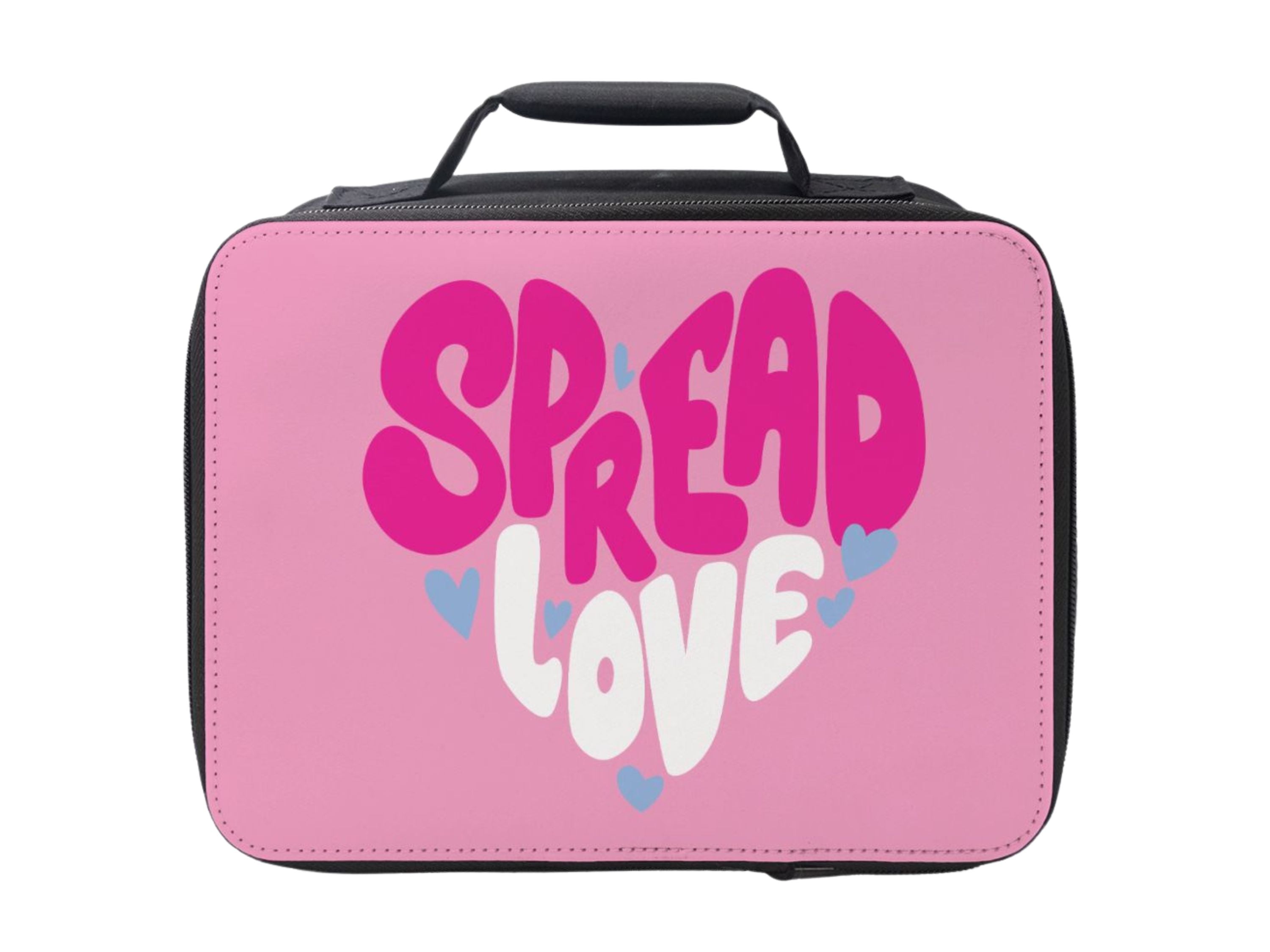 Colorful Spread Love Reusable Lunch Bag featuring inspiring quotes, perfect for girls.