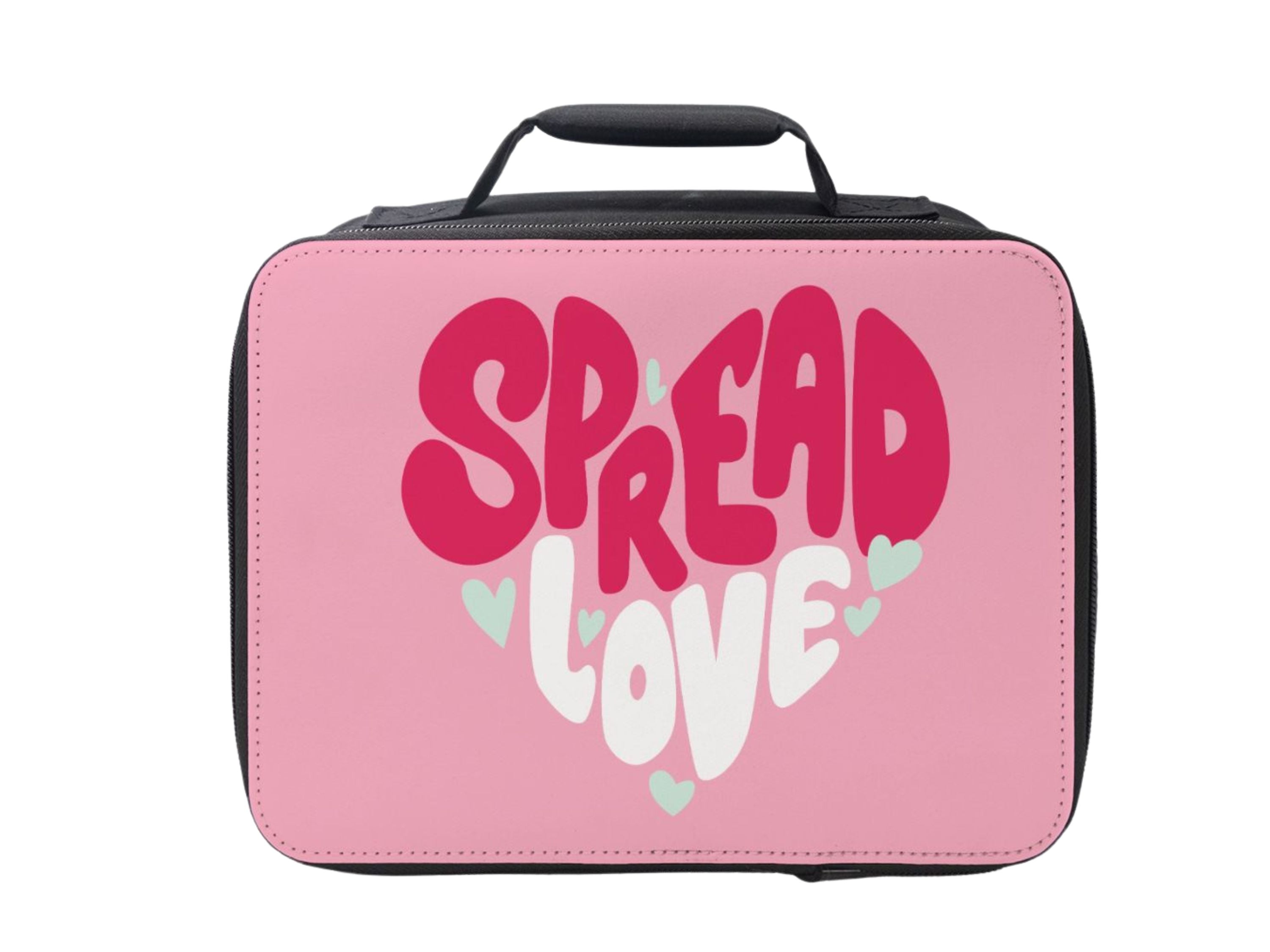 Colorful Spread Love Reusable Lunch Bag featuring inspiring quotes, perfect for girls.