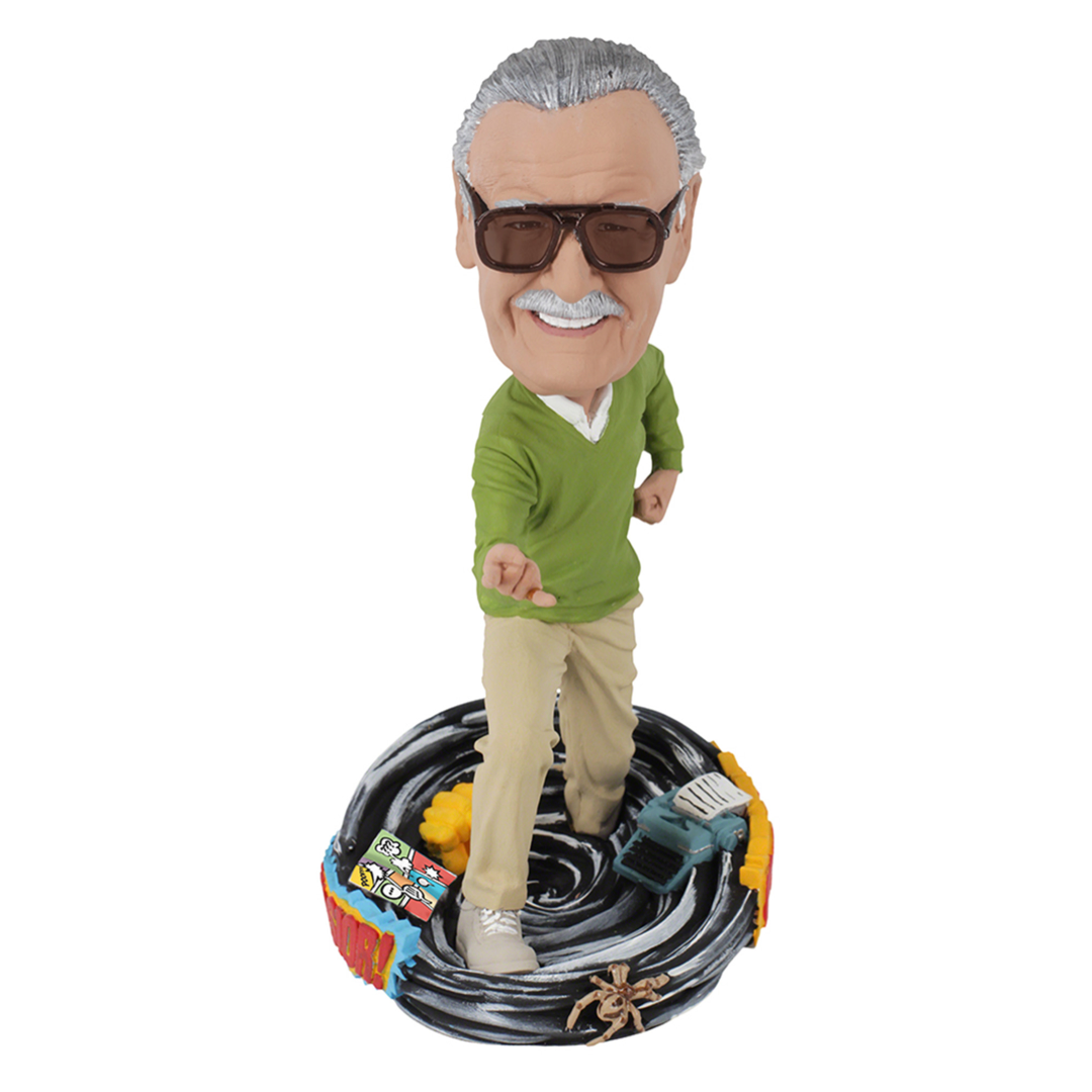 Stan Lee Bobblehead featuring his iconic glasses and smile, crafted with high-quality materials.