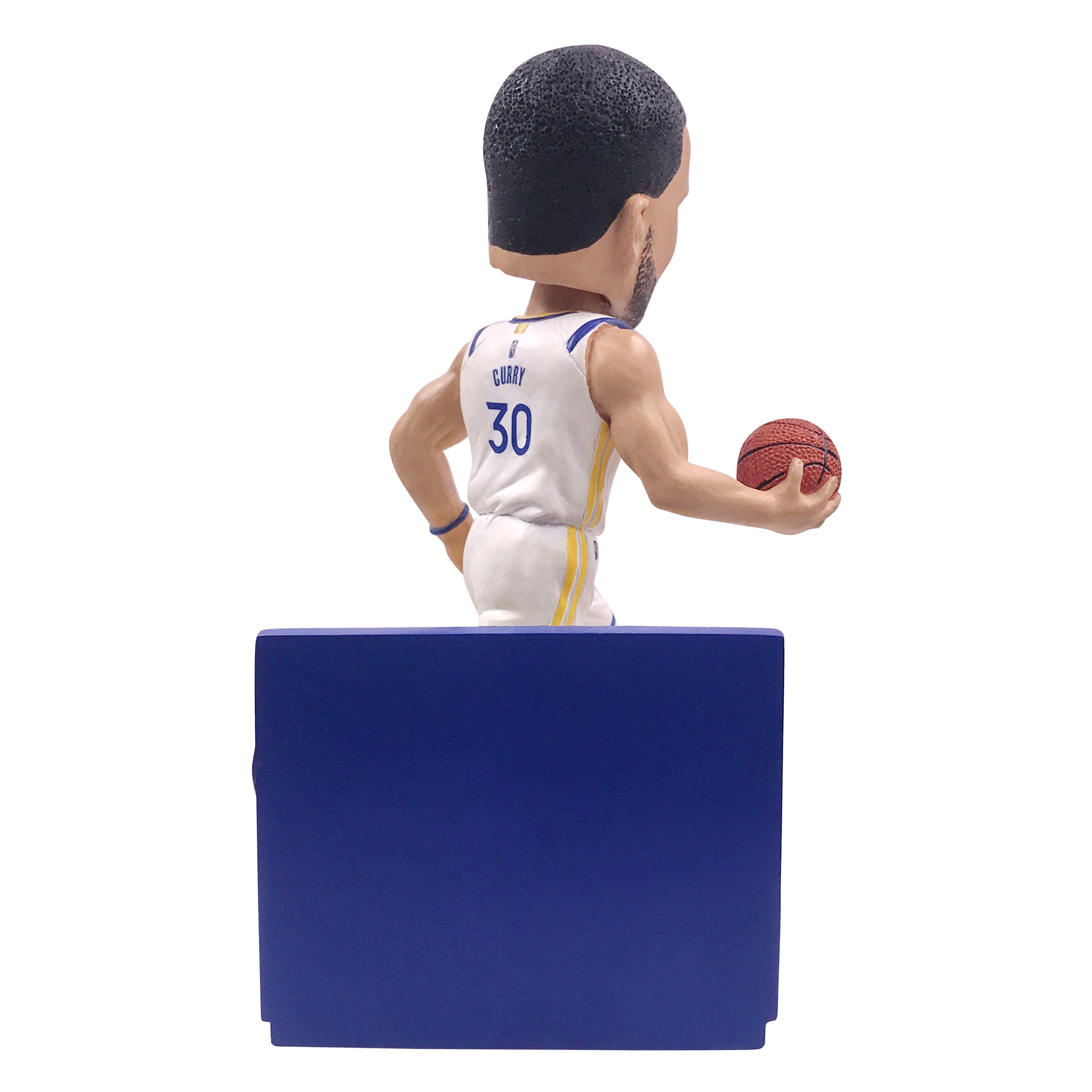 Handcrafted Stephen Curry Golden State Warriors bobblehead, approximately 8 inches tall, showcasing detailed features and vibrant colors.