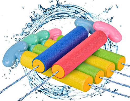 Colorful Summer Beach Straight Play Water Toys including six water guns in a net bag, perfect for outdoor fun.