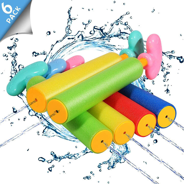 Colorful Summer Beach Straight Play Water Toys including six water guns in a net bag, perfect for outdoor fun.