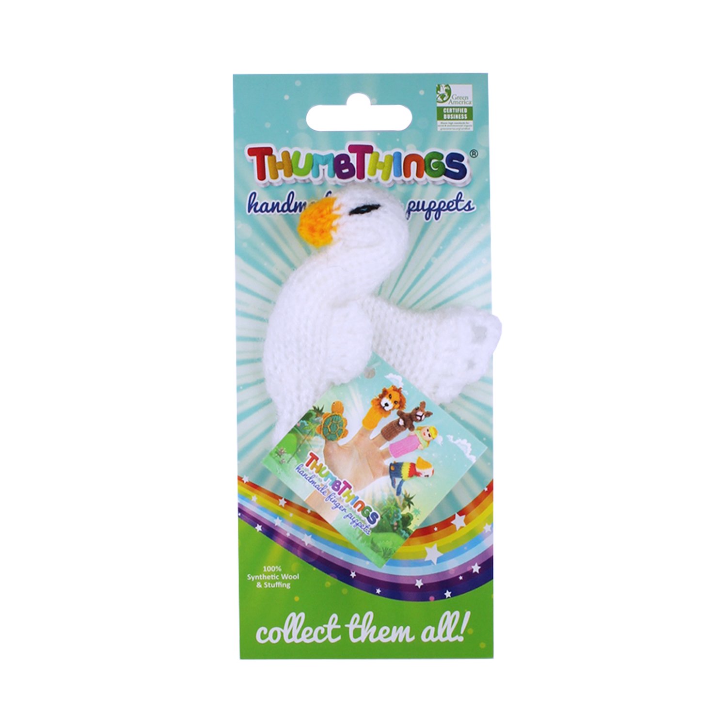 Handcrafted Swan Finger Puppet made from eco-friendly materials, showcasing unique colors and designs by Peruvian artisans.