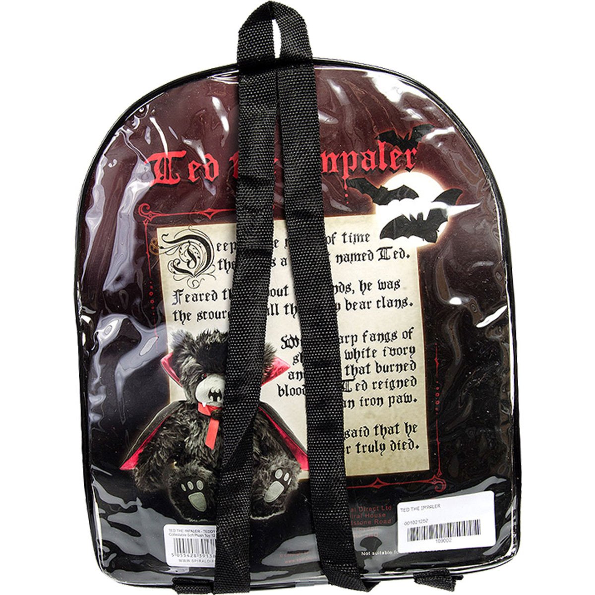 TED THE IMPALER teddy bear, 12-inch plush toy with fanged face and stitched bat nose, perfect for collectors and spooky enthusiasts.