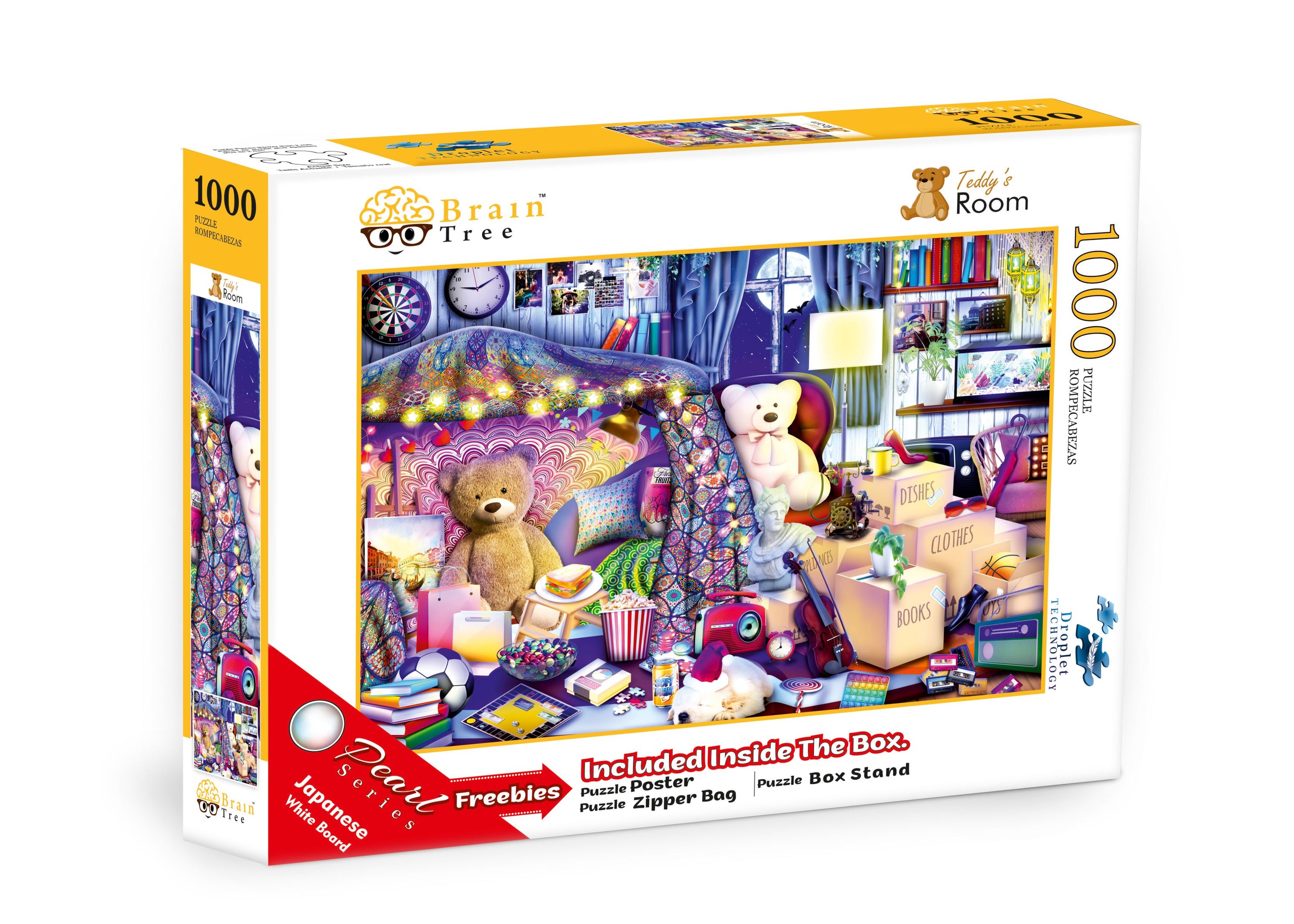 Teddy's Room Jigsaw Puzzle featuring a nostalgic 1980s girl's room filled with toys and colorful objects.