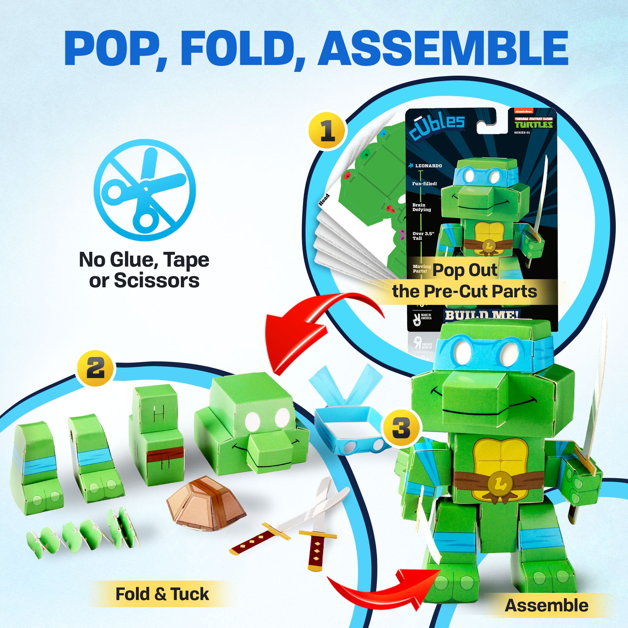 Teenage Mutant Ninja Turtles Set featuring Leonardo, Michelangelo, and Donatello in a colorful paper craft design.