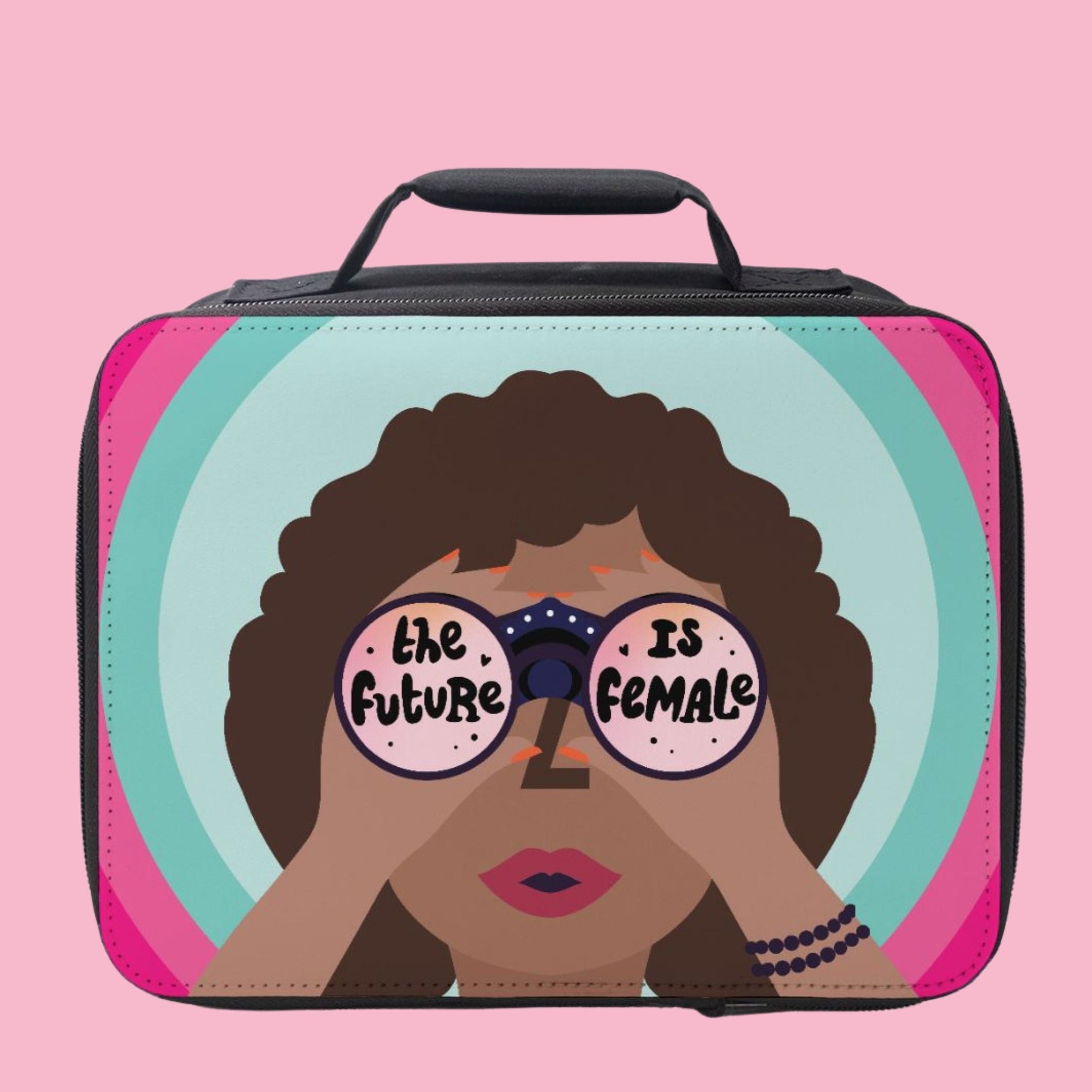 Blue lunch box featuring inspiring quotes for girl empowerment, designed for school and outings.