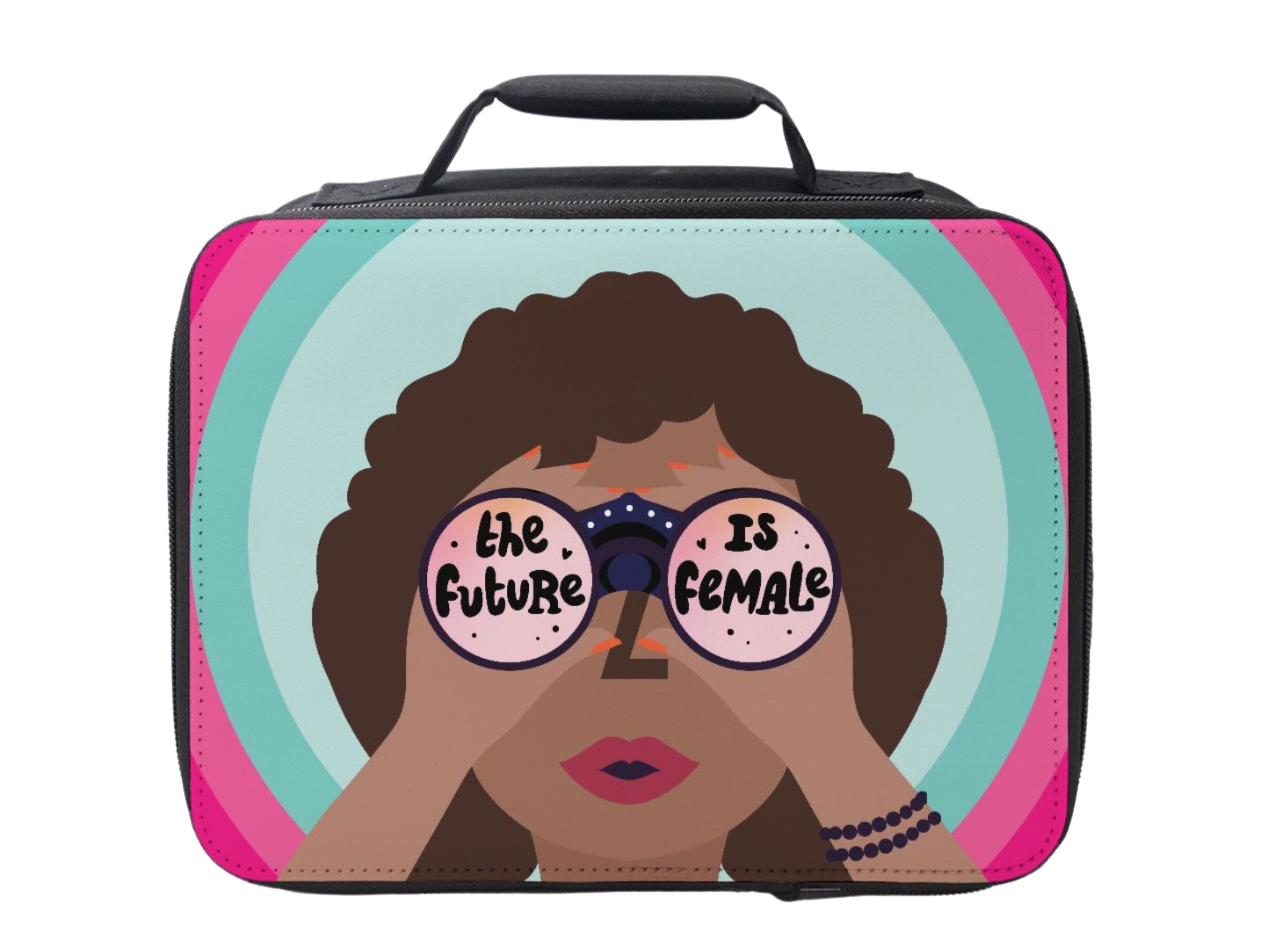 Blue lunch box featuring inspiring quotes for girl empowerment, designed for school and outings.