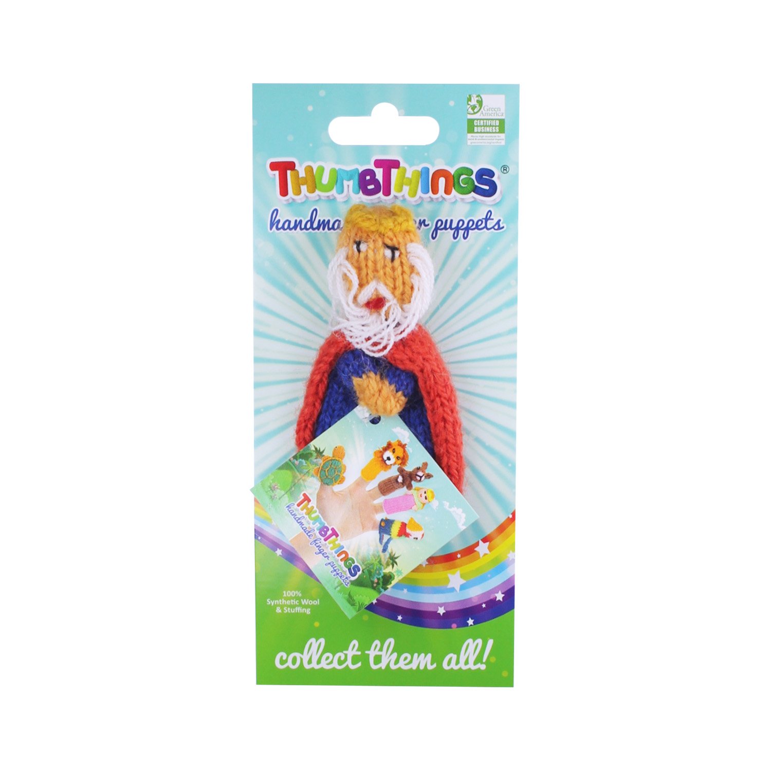 Handmade Old King Finger Puppet crafted by Peruvian artisans, showcasing vibrant colors and unique design.