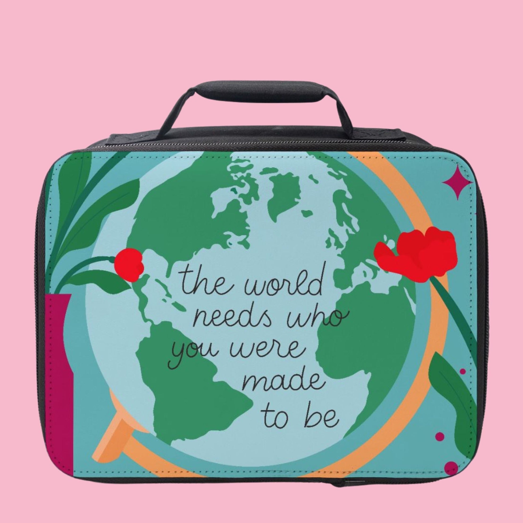 Colorful lunch box featuring inspiring quotes for girls, designed for creativity and courage.