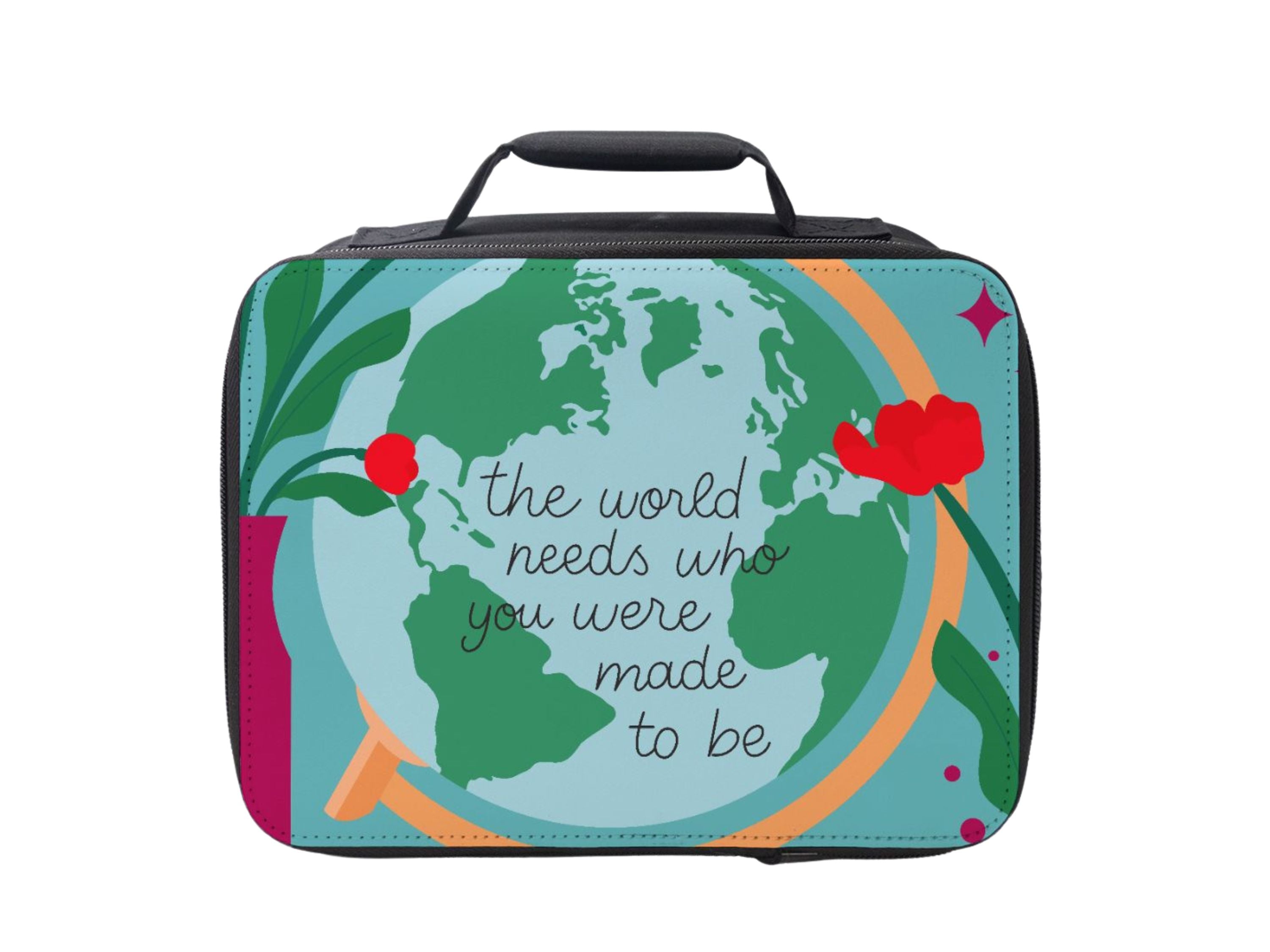 Colorful lunch box featuring inspiring quotes for girls, designed for creativity and courage.