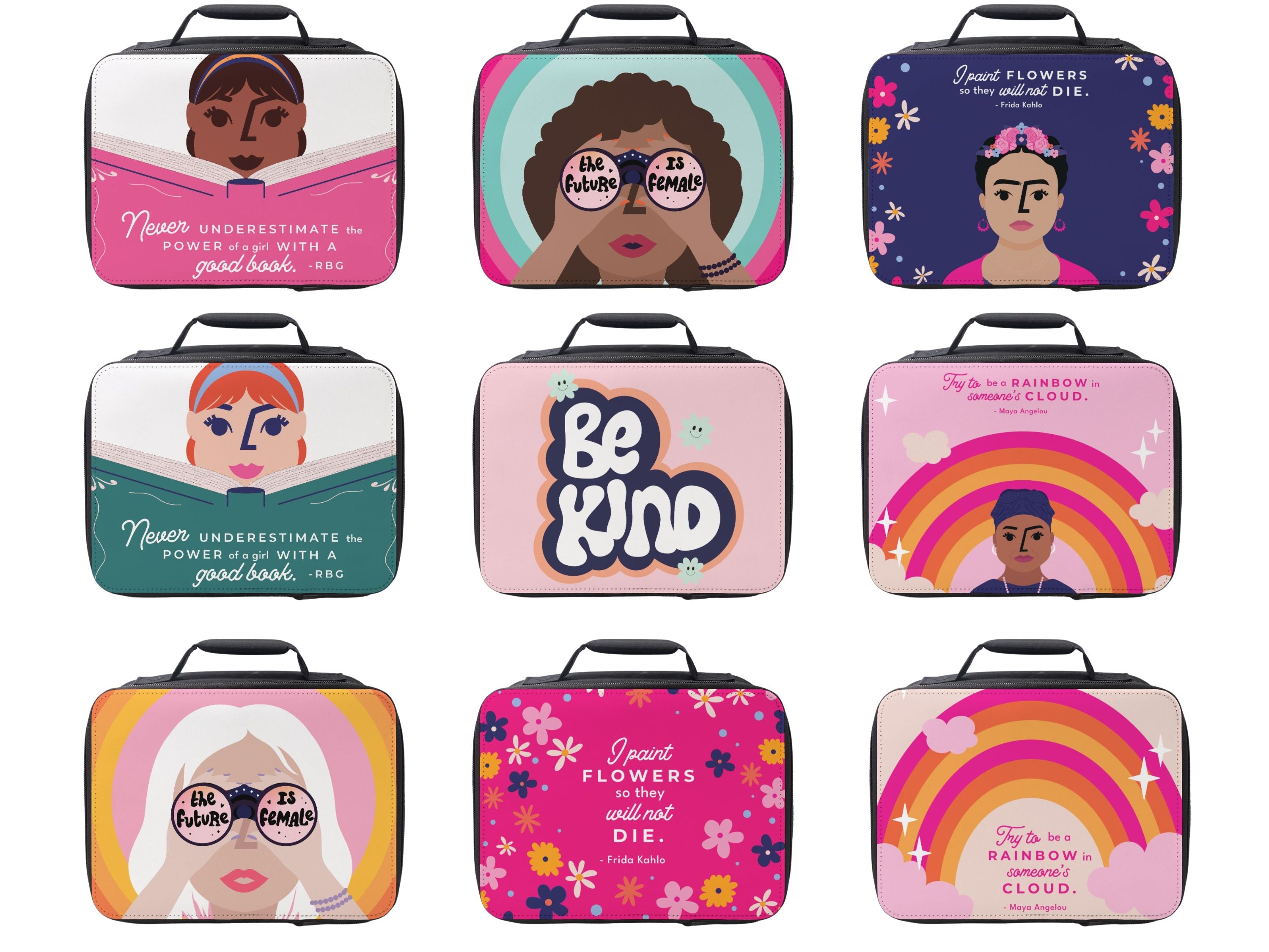 Colorful lunch box featuring inspiring quotes for girls, designed for creativity and courage.