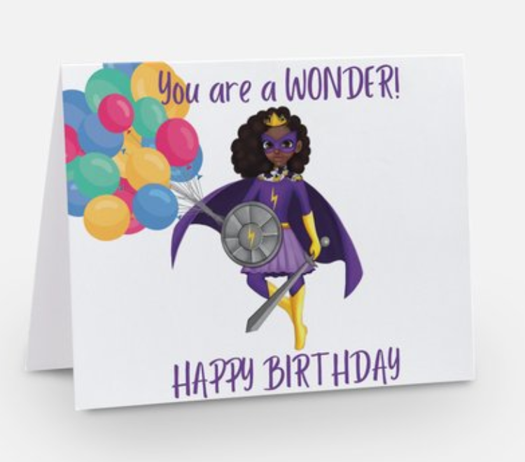 Thundergirl Birthday Card featuring vibrant superhero design on premium glossy paper with an envelope.